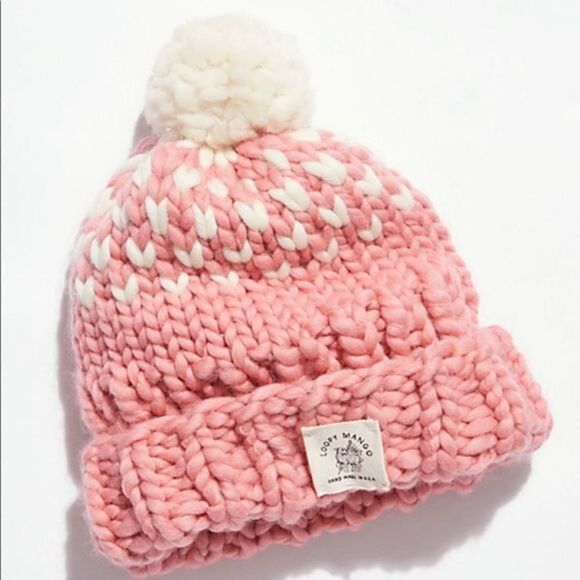 Loopy Mango Edelweiss Pom Beanie Pink and White